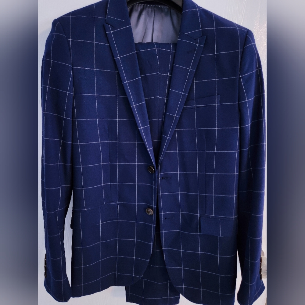 H&M Navy Blue Checkered Suit
